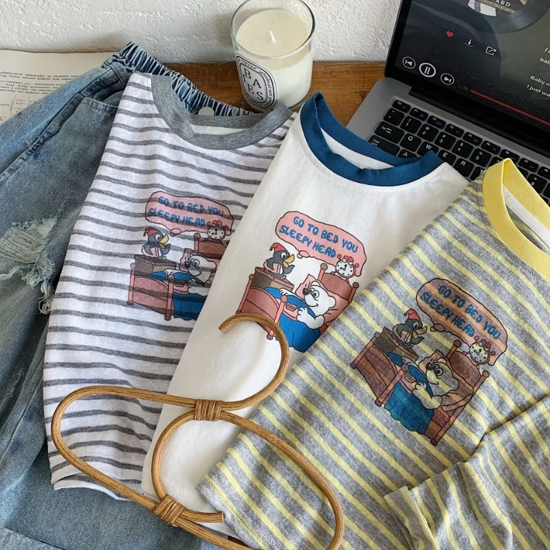 Kinder-T-Shirt aus reiner Baumwolle, neues einfaches Langarm-Oberteil mit Rundhalsausschnitt, Cartoon-Basisshirt für Jungen und Mädchen, bequem, atmungsaktiv