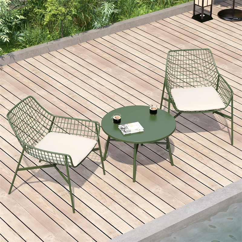 

Designer Patio Coffee Table Sets Steel Minimalist Tea Metal Accent Chairs Sets Modern Stool Conjunto De Muebles Nordic Furniture