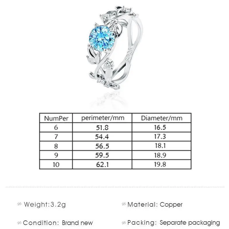 Wedding Rings 925 Silver Plated Blue Crystal Rings For Women Vintage Hollow Leaves Couple Ring