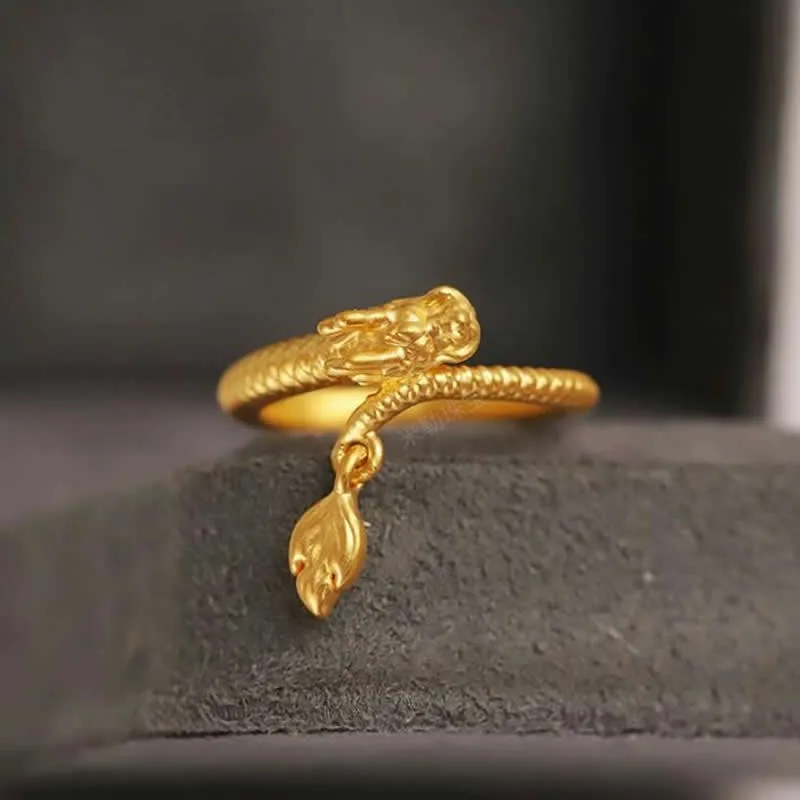 

New Arrival 24K Yellow Gold Ring 3D Gold Dragon Band Ring US SIZE 5.5-8