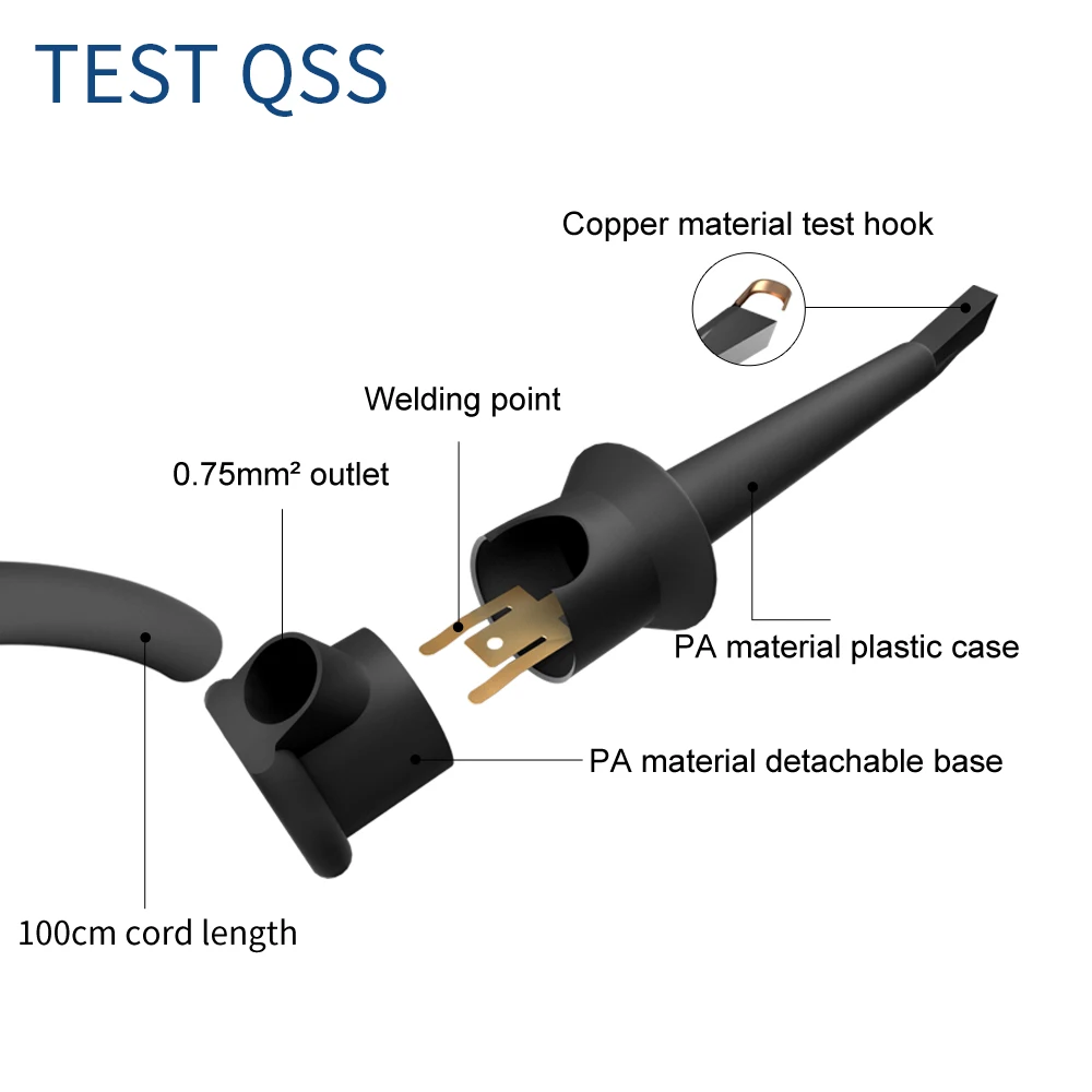 QSS  1M 5Pcs Test Hook Clip to Test Hook Clip Multimeter Test Leads Cable Wire  Insulated Safety  5colors Q.70034