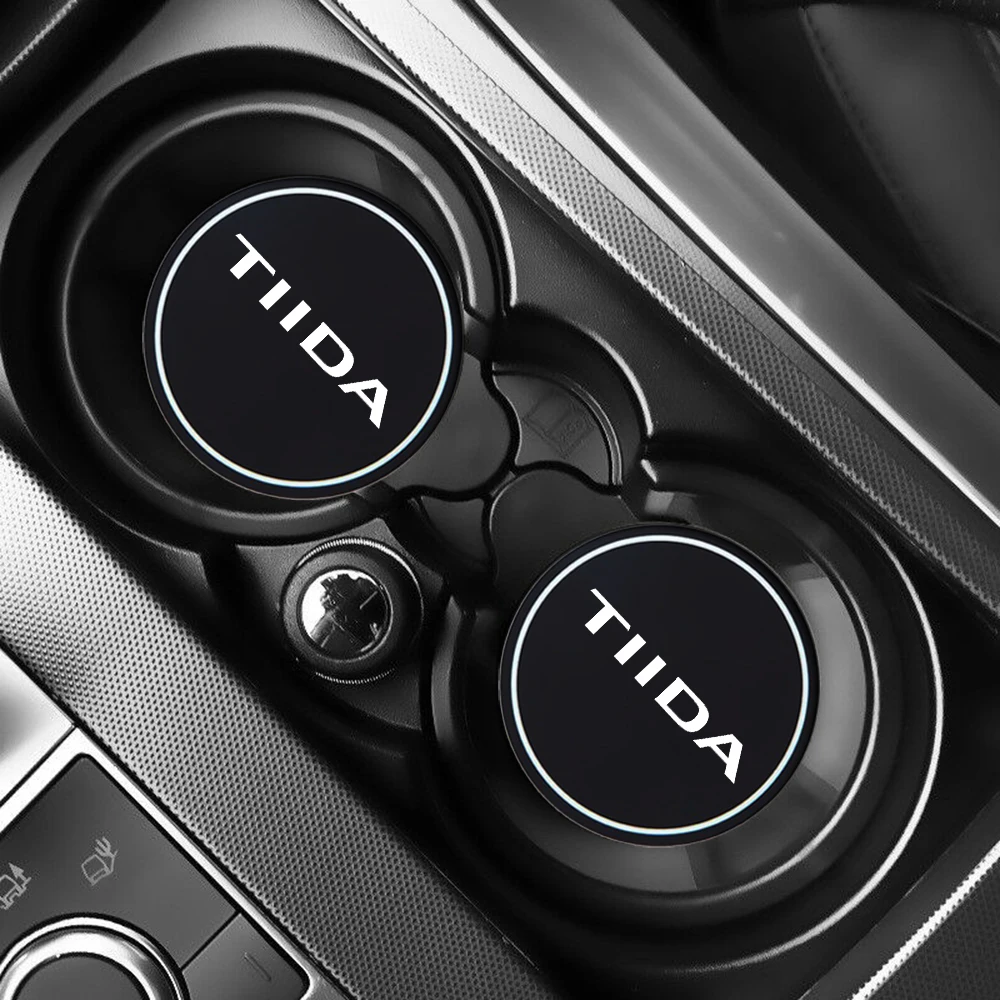 Car Coasters Water Cup Slots Non-Slip Mat Waterproof Water Cup Mat Drink Pad For Nissan Tiida 2Pcs