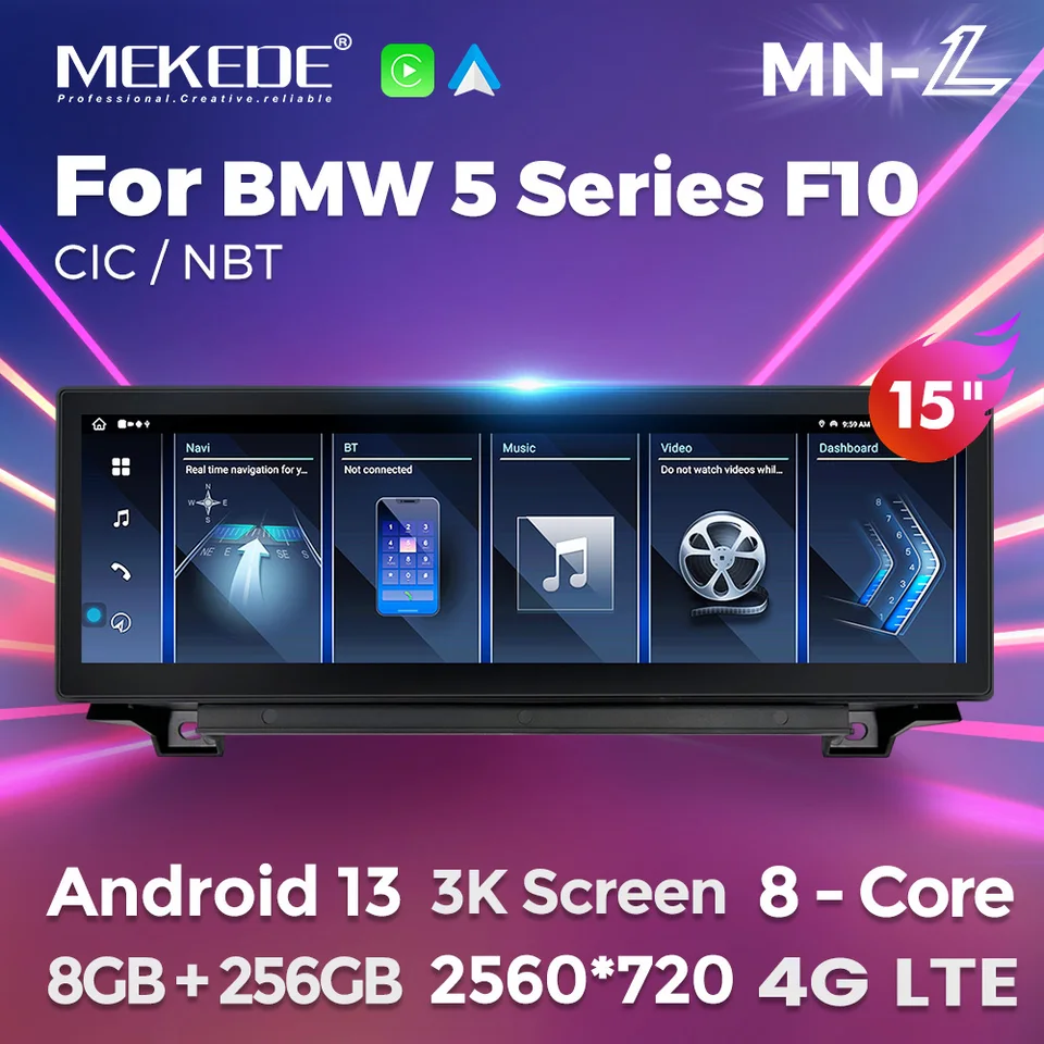 F10 F11 Android13 8+128 Screen Carplay Multimedia Autoradio BMW 5 Series  NBT