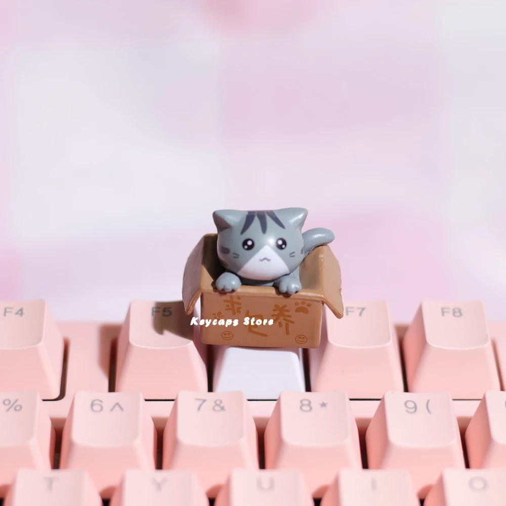 Cute Cat Cartoon Keycaps para Teclado Mecânico Anime Artesanal Branco Kawaii Keycap Pbt Eixo Cereja mx Faça Você Mesmo Personalizado - Imagem 3