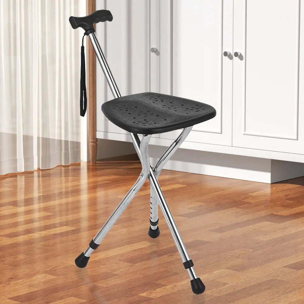 Folding Walking Cane with Seat for Seniors & Adults Adjustable Cane Chair Walking Stick Crutch Chair 5