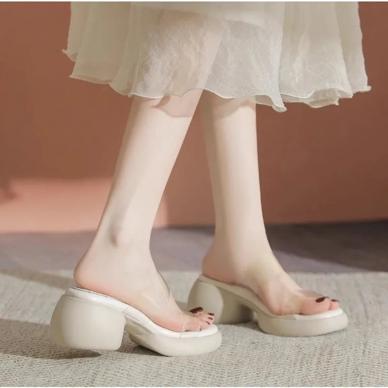 Wan Ziyan French Transparent High-heeled Sandals Women's Summer Outerwear Thick-sole Thick-heeled Comfortable Soft-sole Sandals