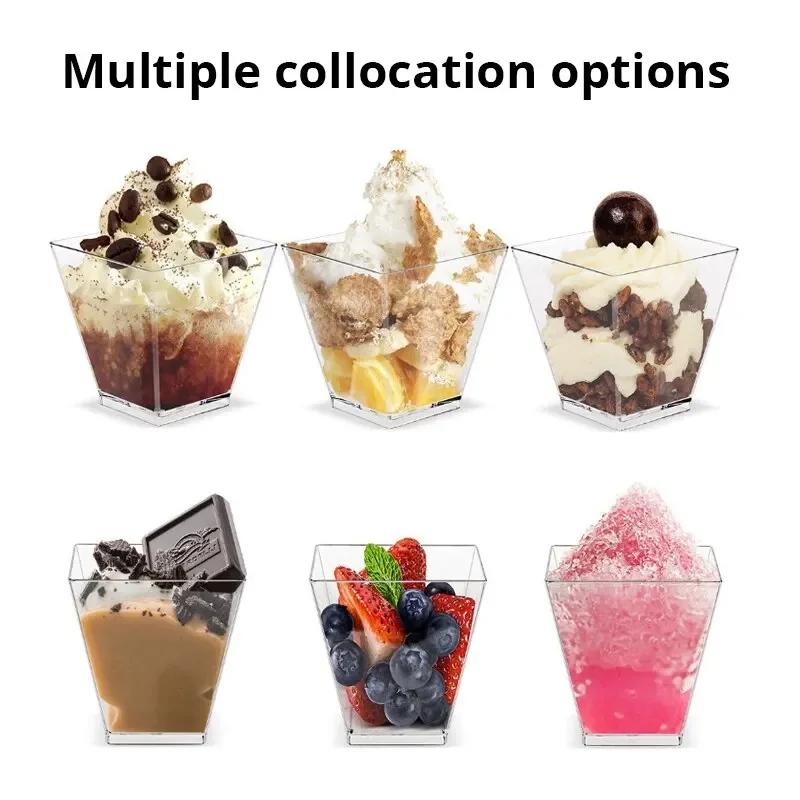 20 X 2oz Square Mini Plastic Cups With Spoons Clear Parfait Appetizer Cup for Tasting Party Desserts Appetizers