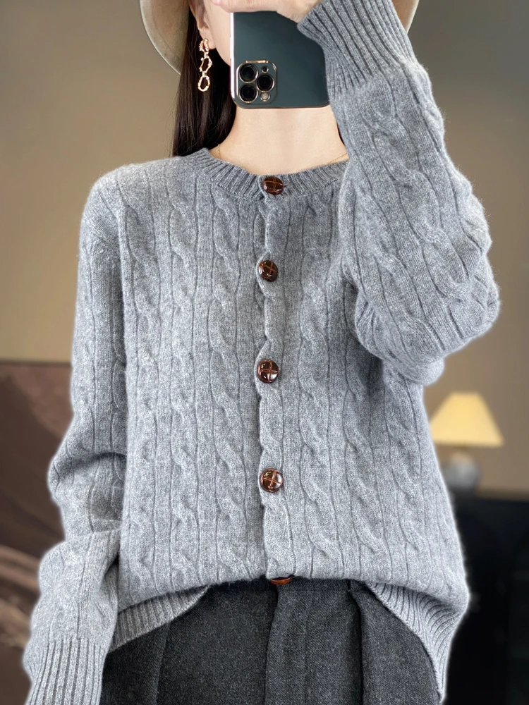 Large Size Cashmere 100% Cashmere Cardigan womenSweater Long Sleeve Knitted Outerwear Lady Clothes Knit Top Fashion Trend Casual
