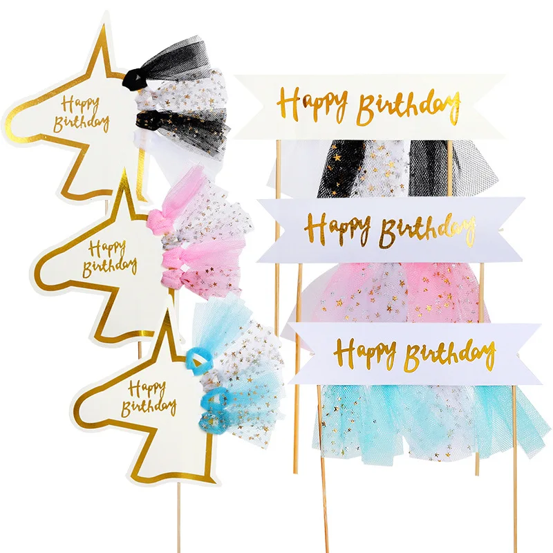 

Unicorn Birthday Cake Decorations Lace Laser Unicorn Head Banner Happy Birthday Cake Topper for Baby Shower Birthday Cake