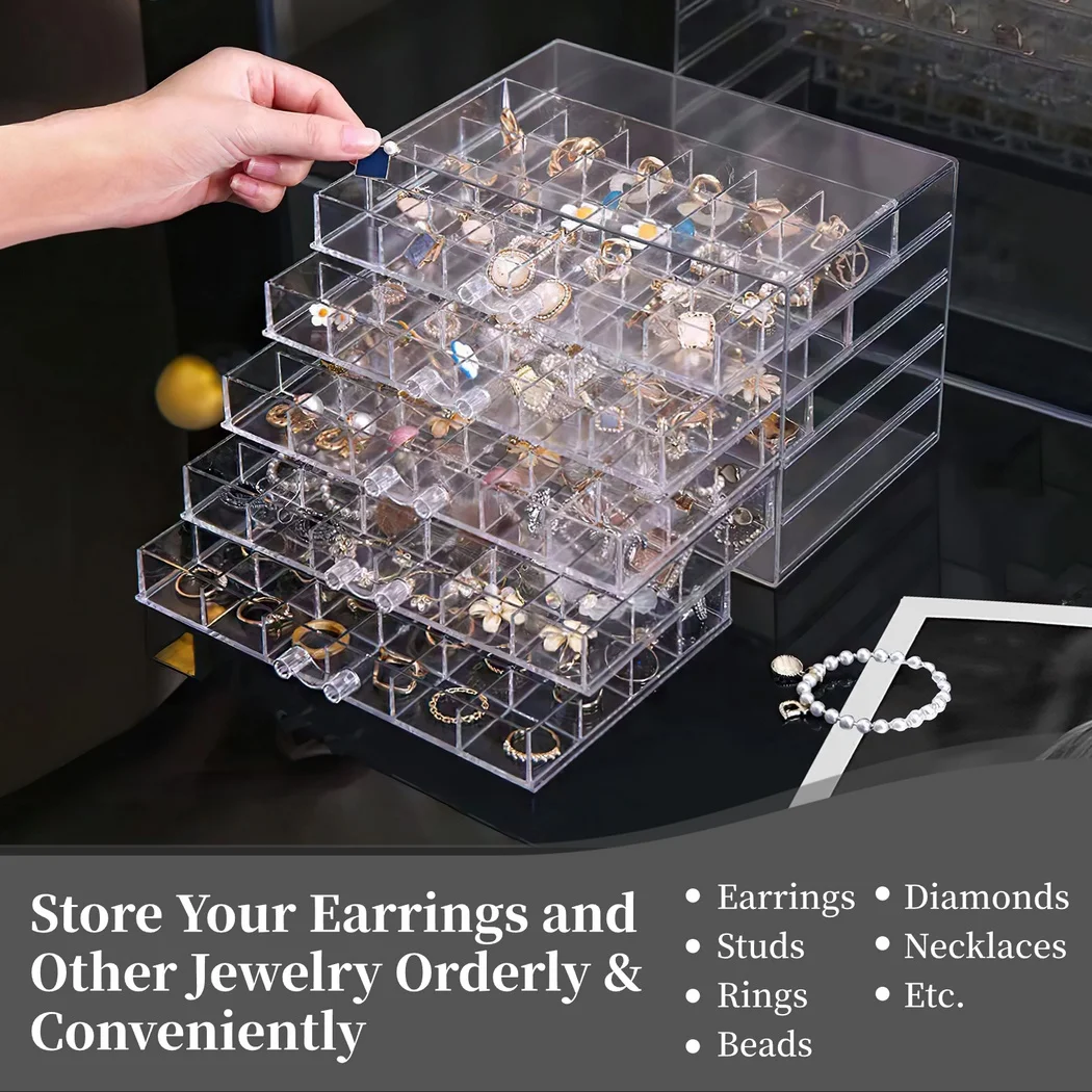 Earring Storage Box Organizer Acrylic Jewelry Storage Box Holder With 5 Drawers Transparent Jewelry Display Stand Earring Box 3