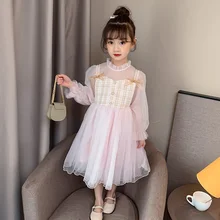 

Spring Autumn Fashion dress for Girls shoulder belt bow gauze dress Clothes children clothing girls clothes 4 6 7 8 9 10 11 12Y