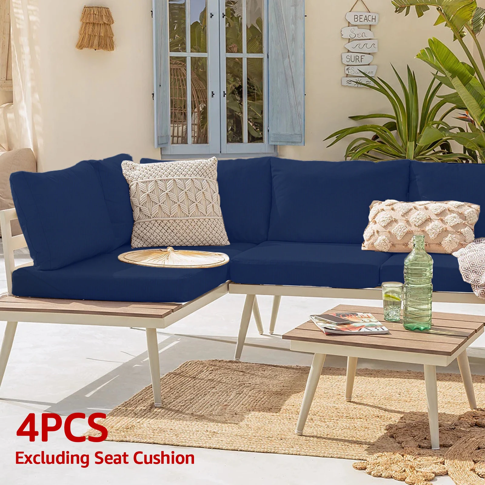 4Pcs Patio Chair Seat Covers 60x60x10cm Outdoor Cushion Slicovers with Zipper Dust-Proof Waterproof Patio Seat Cushion Covers 2