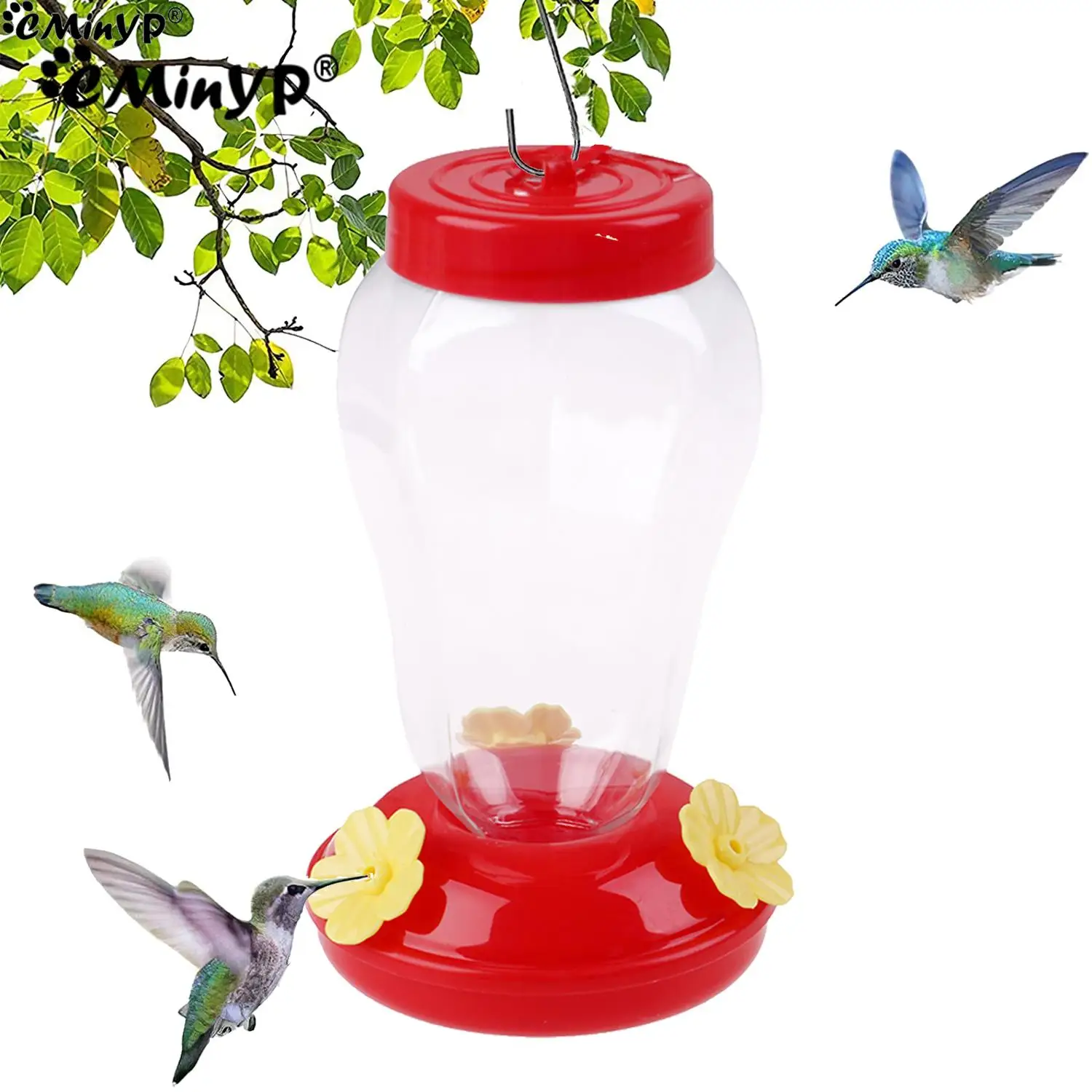 Plastic Hummingbird Feeder For Outdoor 480ML Wild Bird Feeder 3 Feeding Ports Iron Hook Hanging for Garden Tree Yard Outside