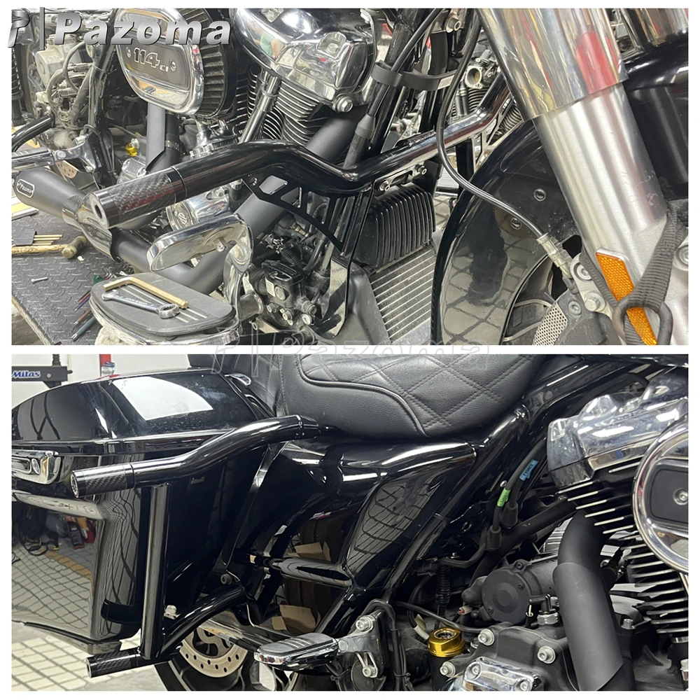 파조마 프론트 리어 크래시 바 (할리 투어링 FLHX FLTR FLRT FLHT FLHXSE FLTRUSE 모터사이클용) 고속도로 범퍼 새들백 크래시 바