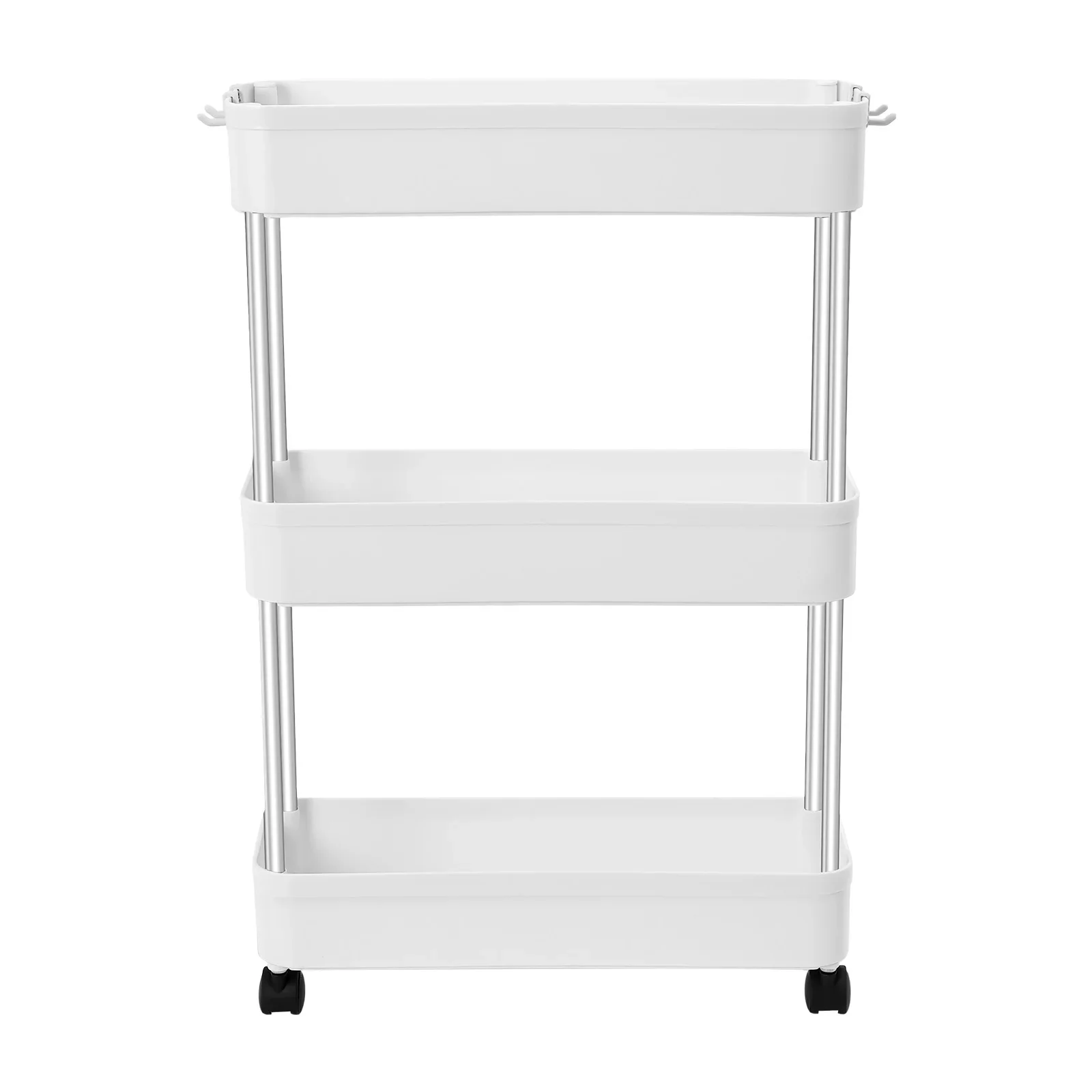 Trolley-Regal mit 4 Haken, Trolley mit 3 Ebenen, Küchenbelüftungswagen, Seitenwagen mit Rollen, für Badezimmer, Büros – Detail 1