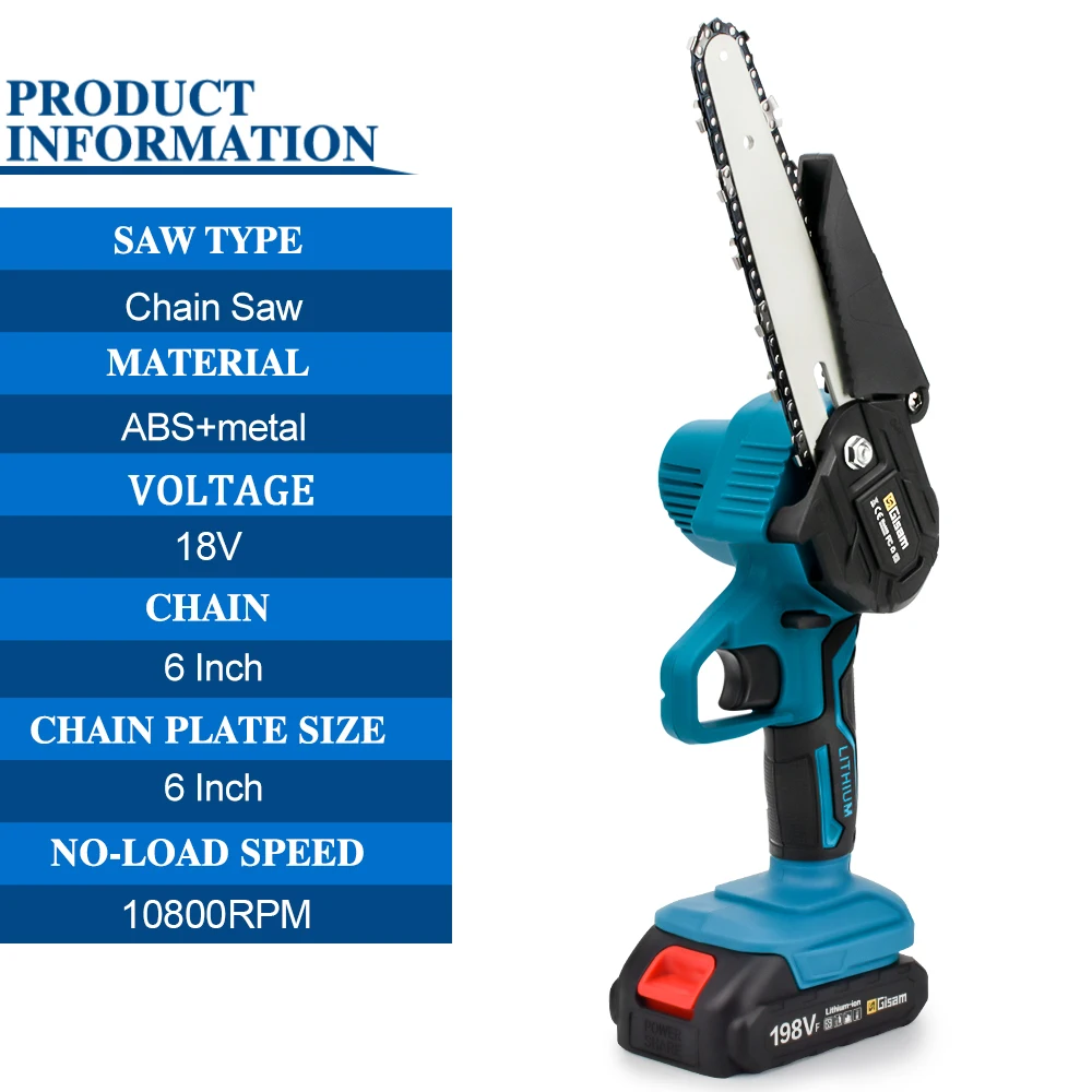 198VF 6 Inch Electric Chain Saw Cordless Mini Handheld Pruning Saw Woodworking Electric Saw Power Tools For Makita 18V Battery 4