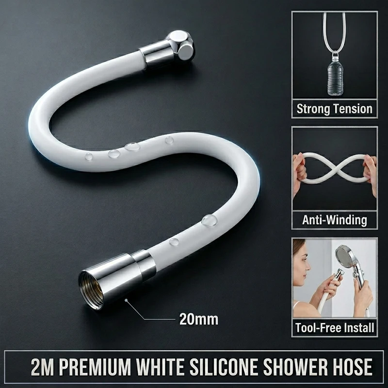 Premium Tangle-Free Silicone Shower Hose – Rustproof and Anti-Mold, Available in Multiple Lengths