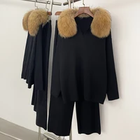 Reality Fur Jacket Pullover Set Woman Spring Knitted Suit Knitwear Female Real Fox Fur Collar Sweater Lady Autumn Knitted New - Image 5