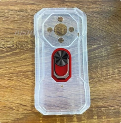Durable Back Ring Holder Bracket Phone Case with TPU Soft Silicone Cover - 5.65 for Armor x32 (Transparent C Red)