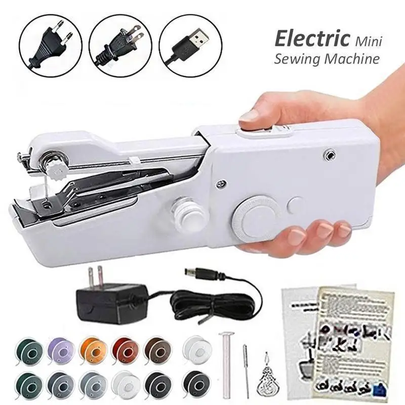 Portable Handheld Sewing Machine Mini Stitch Sew Needlework Cordless Clothes Fabrics Electric Sewing Machine
