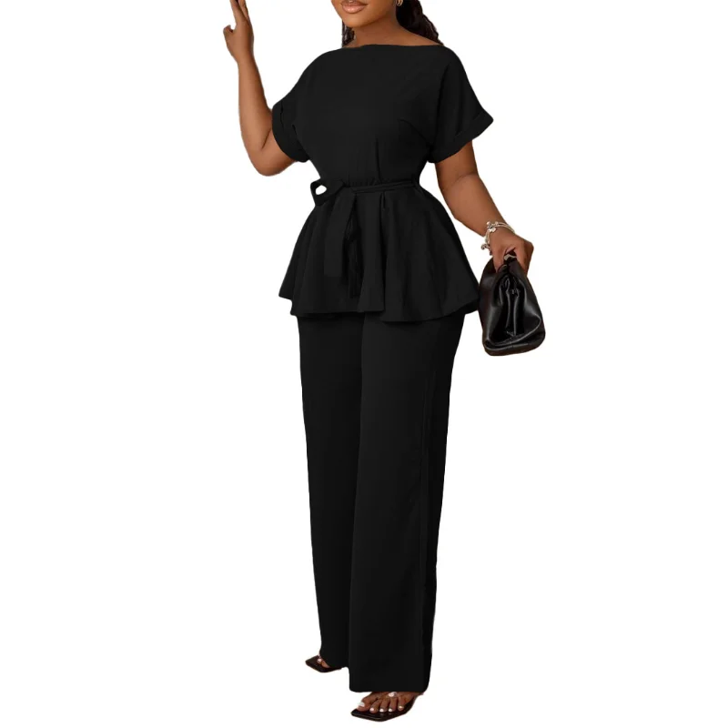 

2 Two Piece Set Women Tracksuit Summer Clothes African Dresses for Women Casual Party Bandage Blouse Wide Leg Pants Suit Outfits