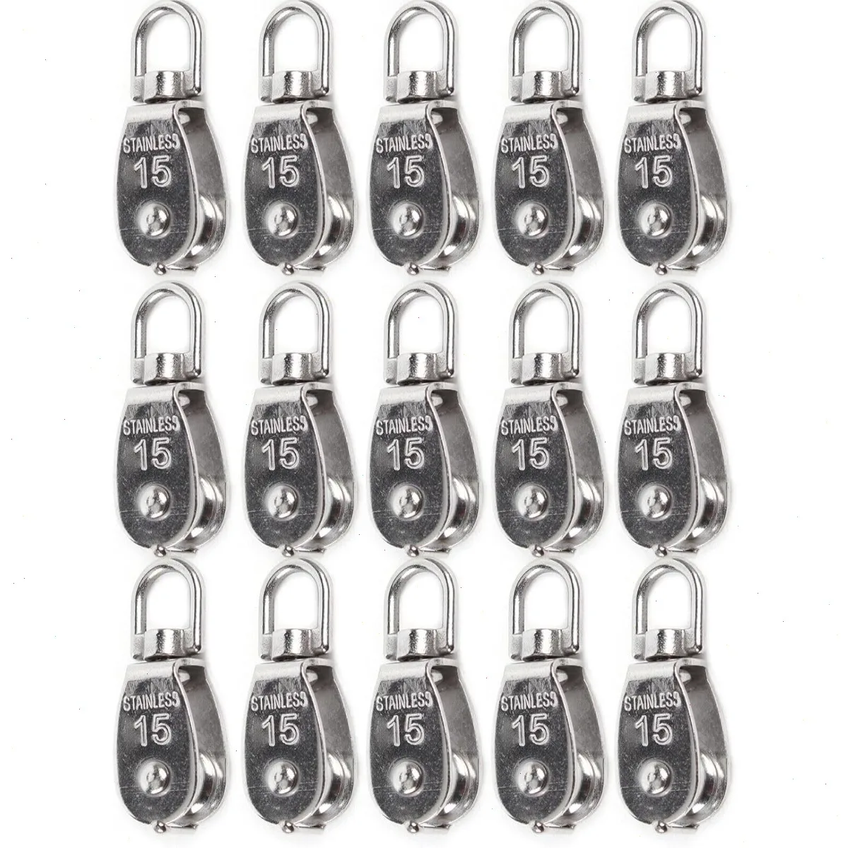 15-teiliges Blockrollen-Set, drehbare Rollen aus Edelstahl 304 zum Heben von Drahtseilen, robuste kleine Rollen mit 60 kg Tragfähigkeit