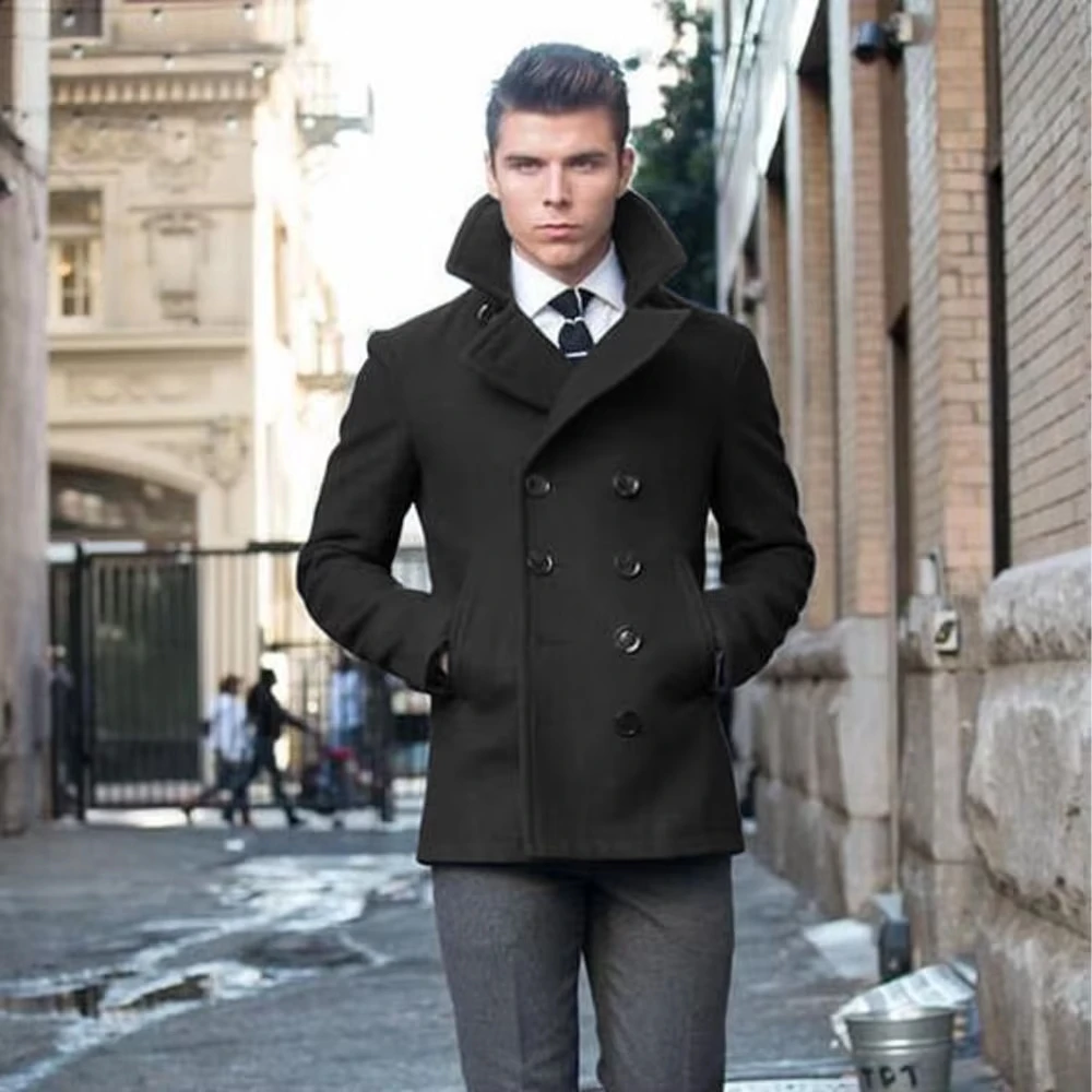 Coat Men's Suit Jacket Woolen Double Breasted Elegant Suits for Men Blazers Luxury Designer Casual Elegant Man Clothes Male - 2