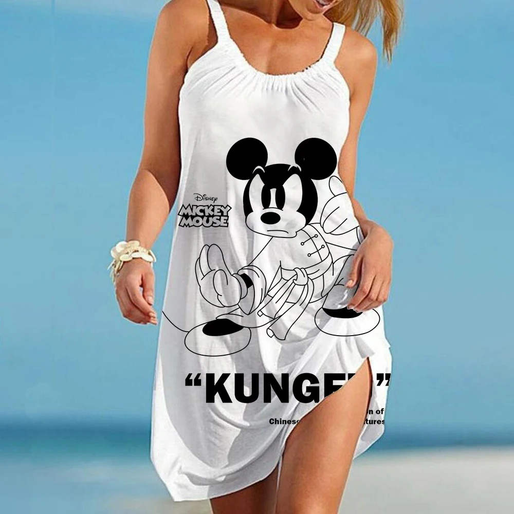 

Dresses for Women 2023 Summer Beach Dress Disney Mickey and Minnie Cartoon Pattern Elegant Dresses for Women Sexy Cute Backless