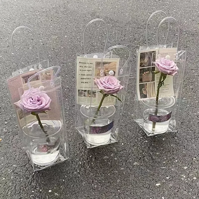 50 Pcs Clear Plastic Gift Bags with Handle Transparent Gift Bag Reusable Tote Bag PVC Goodie Bags for Wedding Party Supplies