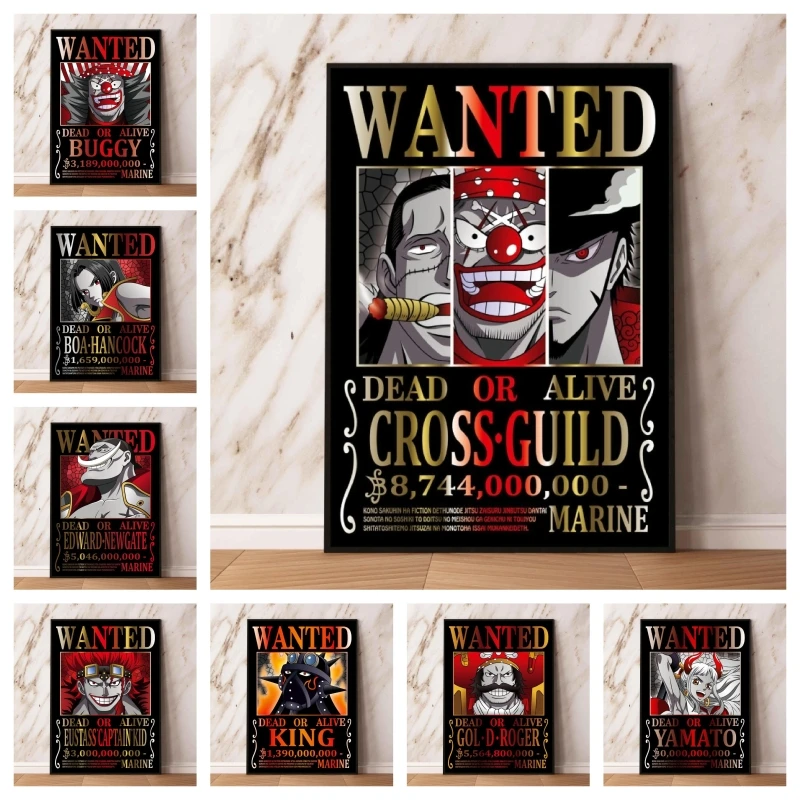 

Canvas Artwork Painting One Piece Bounty Wanted Eustass Kid Trafalgar D. Water Law Edward Newgate Bedroom Decor Poster Classic