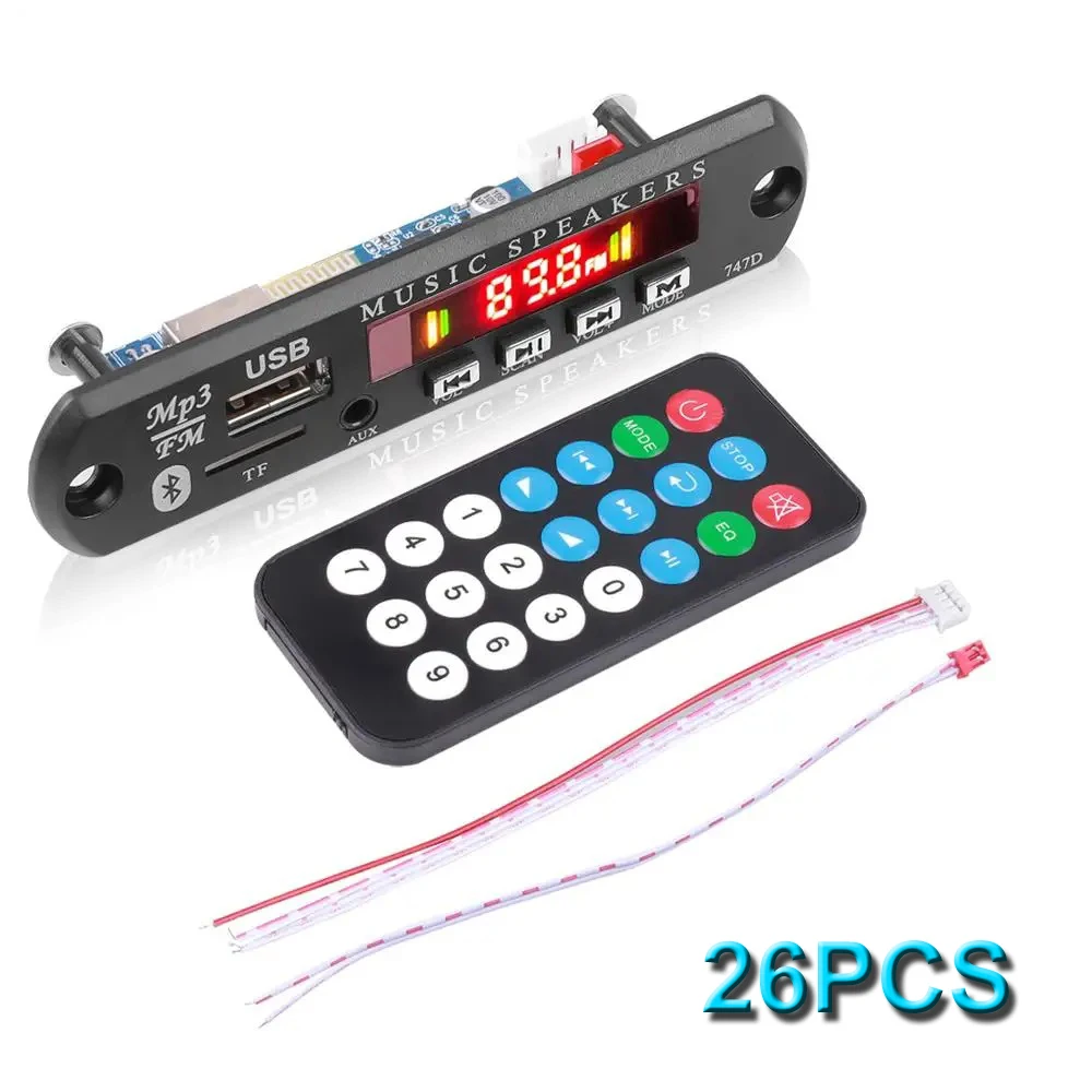 

Bluetooth 5,0-модуль для декодирования музыкального плеера, 26 шт., 9-12 В, поддержка USB, TF, FM-радио, беспроводной Автомобильный MP3-плеер с Bluetooth