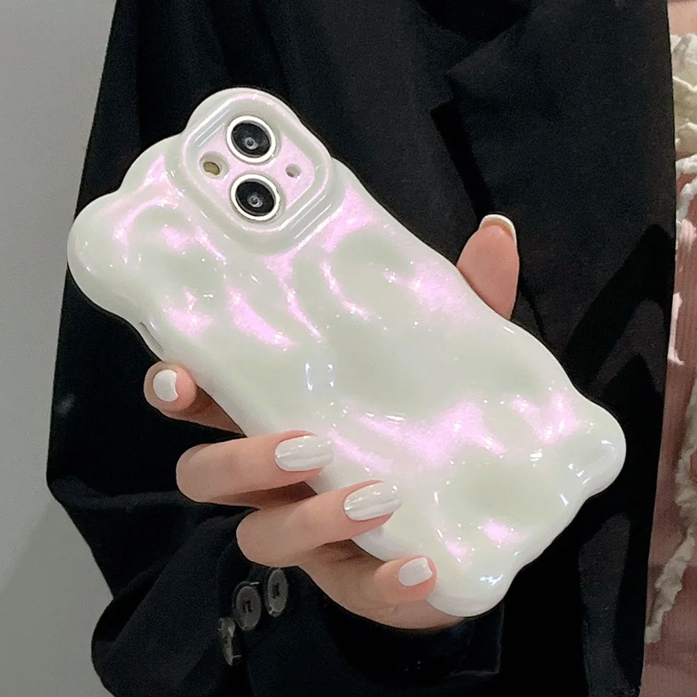 thumbnail image 1 of Funda trasera de teléfono plateada ondulada con textura de meteorito 3D para iPhone 11, 12, 13, 14 Pro Max, funda protectora de lente de cámara completa, 1 of 5