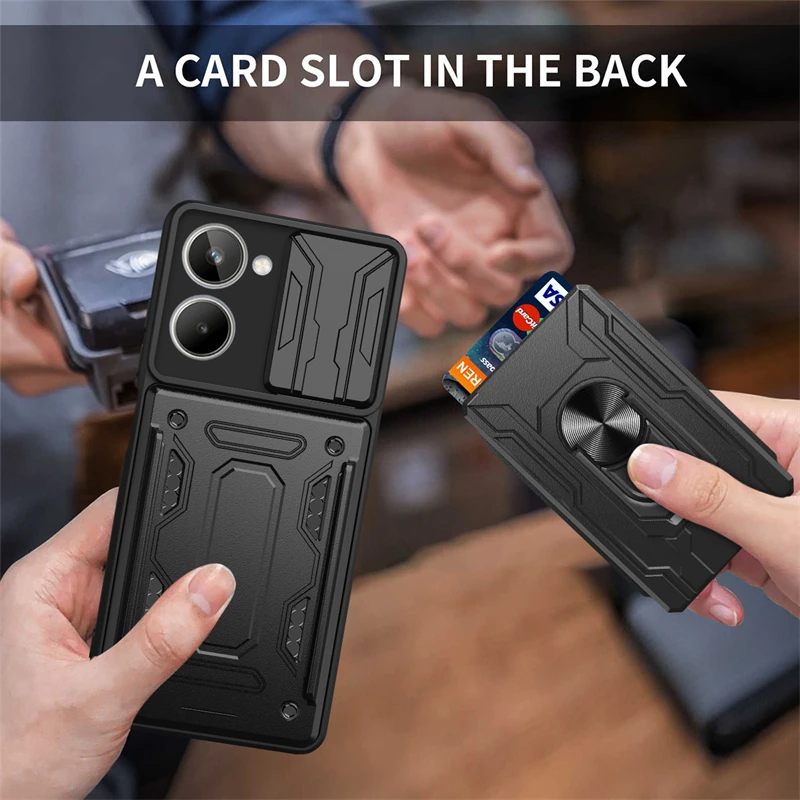 Case For Xiaomi Poco X6 X5 Pro 5G F3 F4 GT F5 5G M4 M5 M6 Pro X3 NFC X4 GT Grade Card Slot Cover Poco C40 Cover With Ring S74cee8eb08494ef891f14baa8482f287K