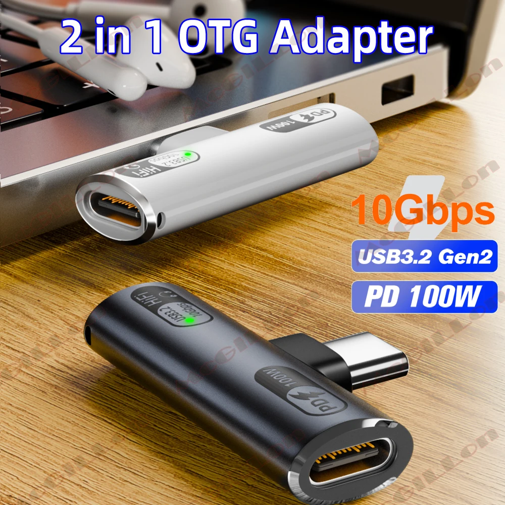 USB to Type C Adapter USB3.2 10Gbps C to Dual Type-C OTG Data Male to Female 100W Fast Charging Earphone Adapter Samsung Huawei Xiaomi