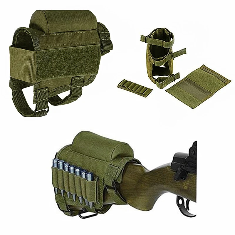 Camo Outdoor Tactical Butt Stock Rifle Cheek Rest Pouch Bullet Holder Adjustable Nylon Riser Pad Ammo Cartridges Bag for Hunting