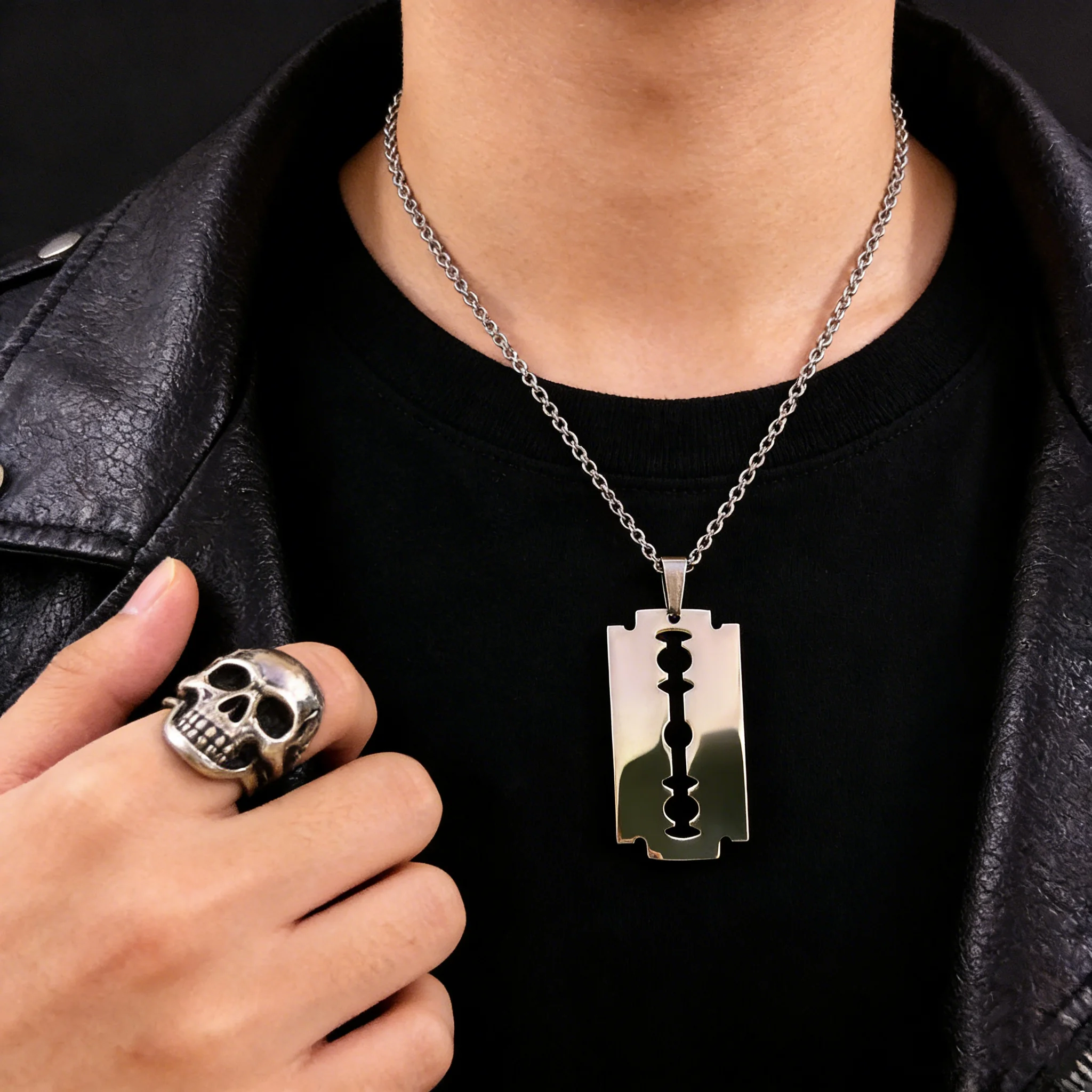 LAFATINA Anello Rasoio In Acciaio Inox – Design Lama Hip Hop, Taglie USA 8-12, Regalo Uomo Donna Per Biker, Punk, Compleanno