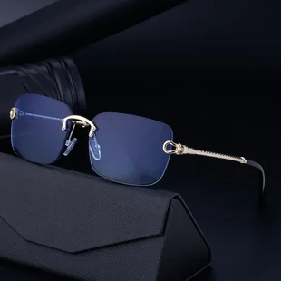 Retro Sonnenbrille Für Herren Quadratisch Randlos Leopard_voghion.com