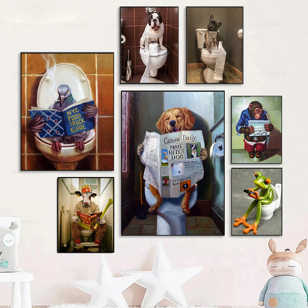 

Creative Animal Poster Dog Elephant Frog Canvas Painting Nordic Abstract Poster Prints Funny Picture Toilet Bathroom Home Decor