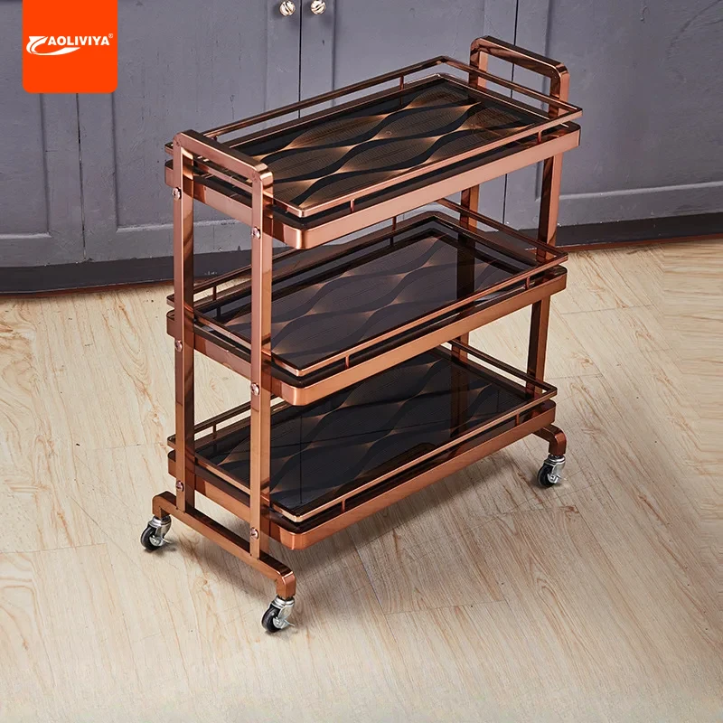 AOLIVIYA Stainless Steel Light Luxury Rock Slab Series Three-layer Hot Pot Dish Rack Hotel Dining Table Cart Rack