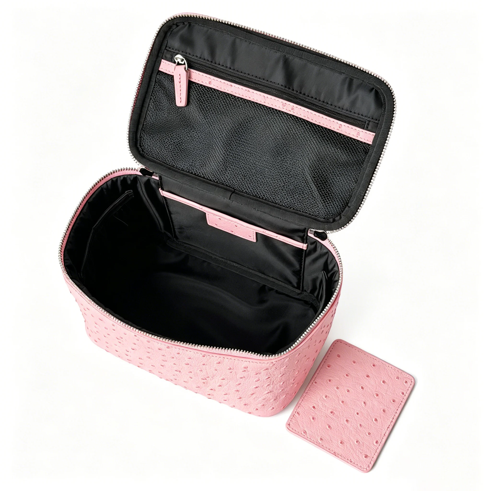 Ostrich Pattern Cowhide Cosmetic Bag New Pink Large Capacity Genuine Leather Portable Travel Toiletry Storage Cosmetic Bag 5