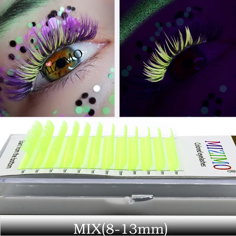 

New Fluorescent Yellow Single Grafted False Eyelashes Soft Natural 12 Rows of Large Capacity Luminous Eye Makeup Tools