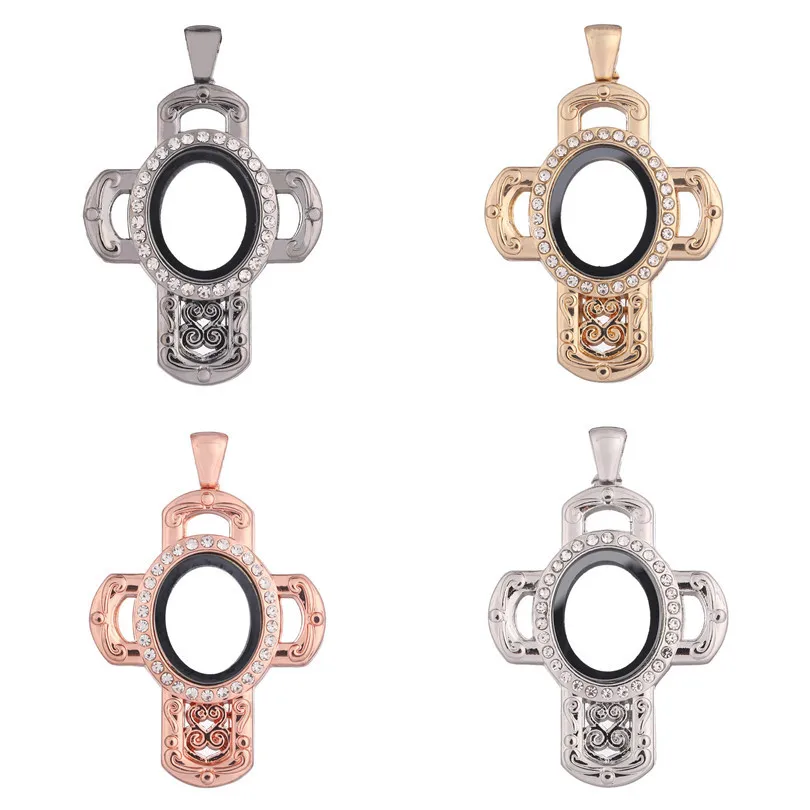 

10PCS Cross Rhinestone Pattern Corner Smooth Living Memory Floating Locket Alloy Pendant Charm Jewelry Making Necklace Keychain
