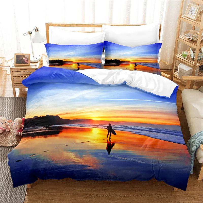 

Sunset，beach Bedding Set Seaside Theme Duvet Cover Double Bed Set Romantic Bedding Quilt Cover Ocean Queen Duvet Cover Set