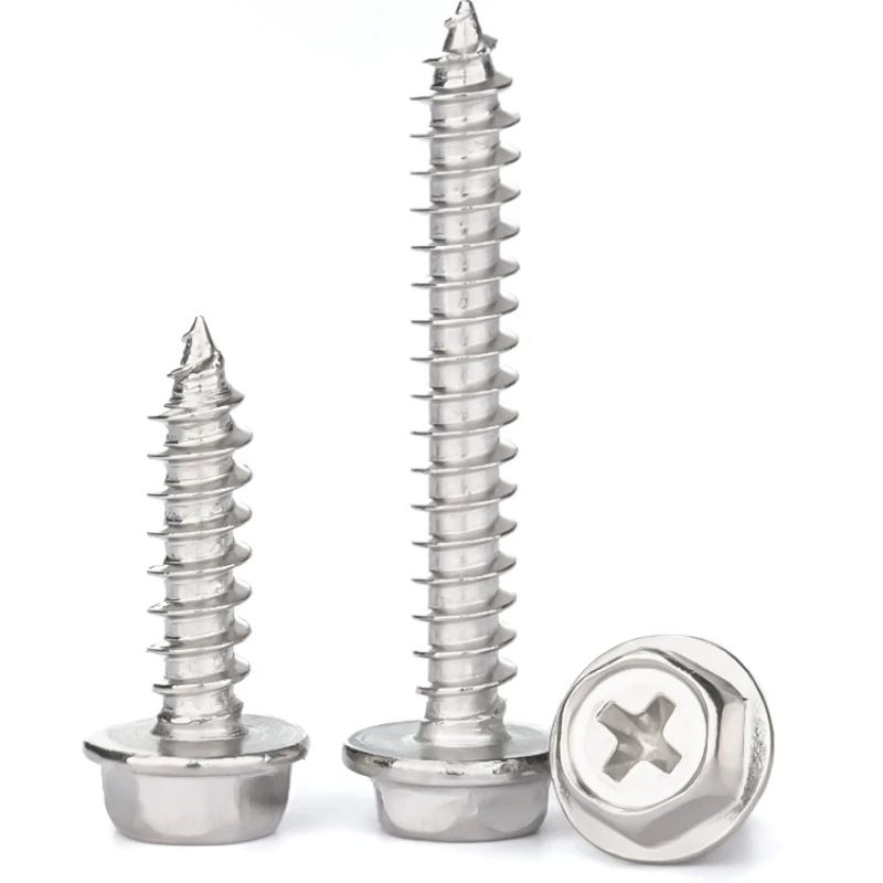 Description Picture 5 of item304 Stainless Steel Cross Hex Self-Tapping Screw M3 M4 M5 M6 Phillips External Hex Flange Cross Head Screws Wood Nail