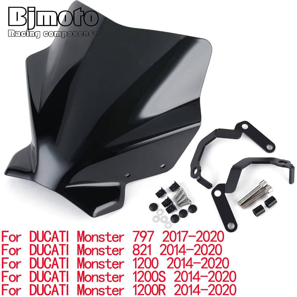 

Motorcycle Street Bike Windshield Windscreen For DUCATI Monster 797 821 1200 S R 2014-2020