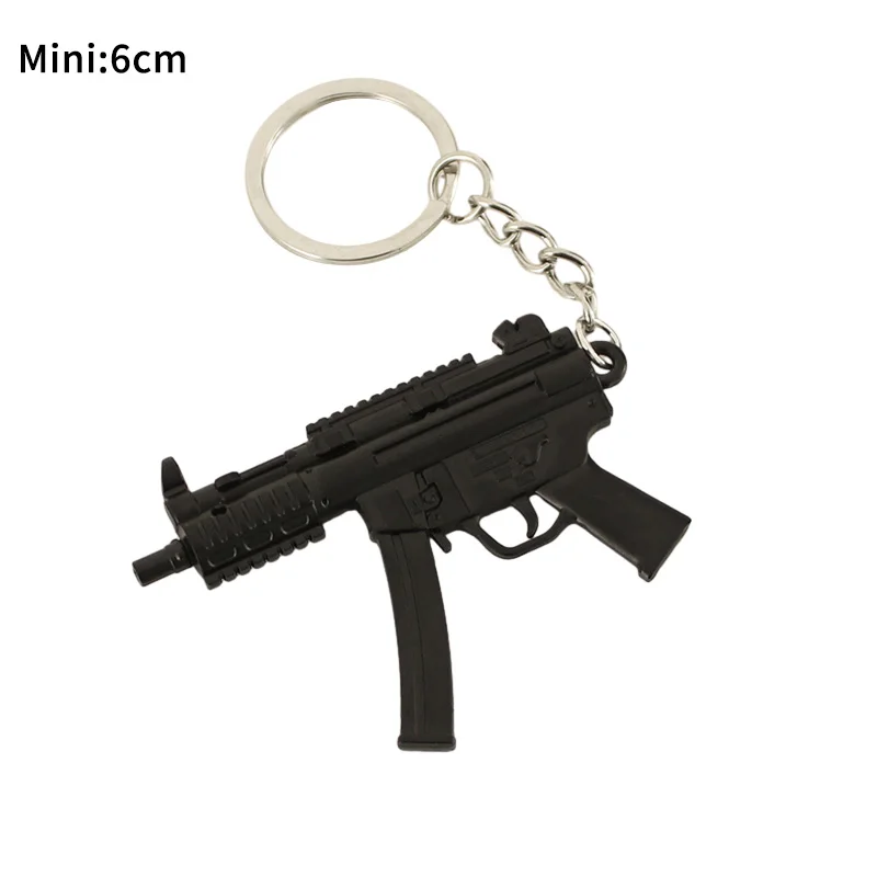 Mini PUBG Gun Keychain 9cm Metal MP5 Weapon Model Alloy AK47 AWM M24 Light Key Chain Bookbag Car Pendant Gifts Toy for Kids 6