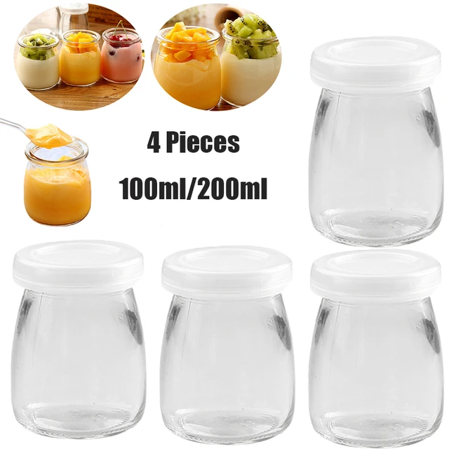 8 Pieces 3.4oz Mini Glass Yogurt Jars Pudding Cups with PE Lids 100ml  Mousse Containers Pot Ideal for Milk Jelly Honey Spices