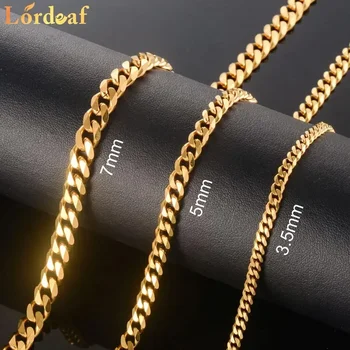 3.5/5/6/7/8mm Hot Sale Stainless Gold Plated Steel Necklace Cuban Chain Necklace For Men And Women Party Jewelry Accessories 1