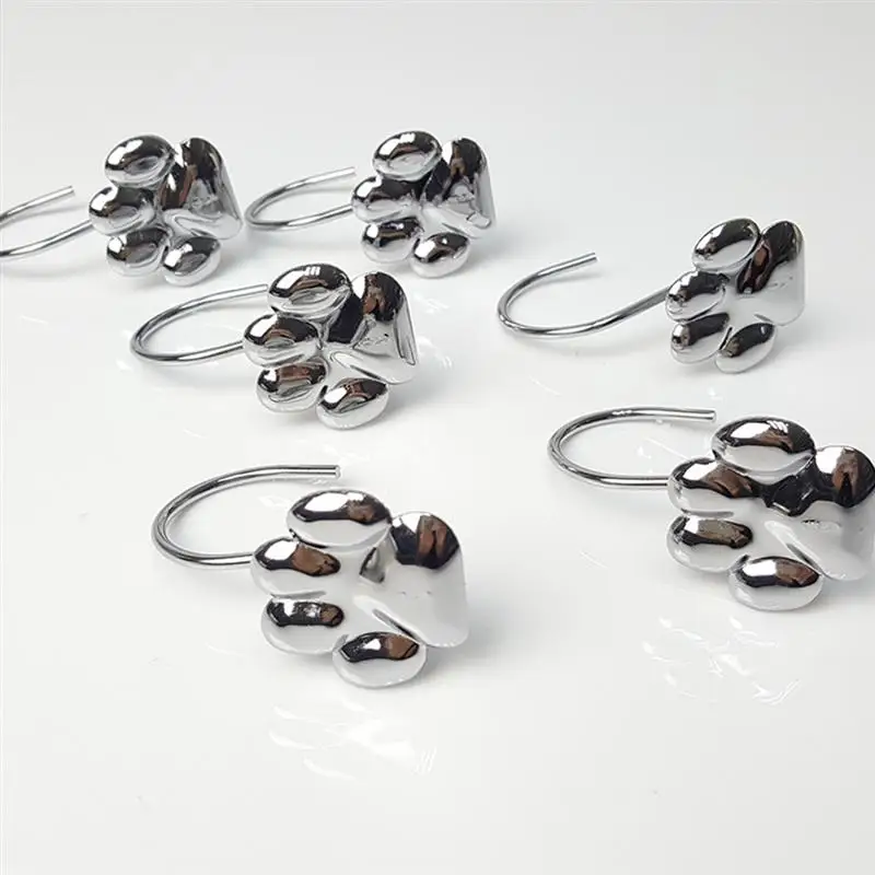 12Pcs Curtain Hooks Bear Paw Cute Shower Curtain Hooks Bathroom Hangers Polished Stainless Steel Accessories