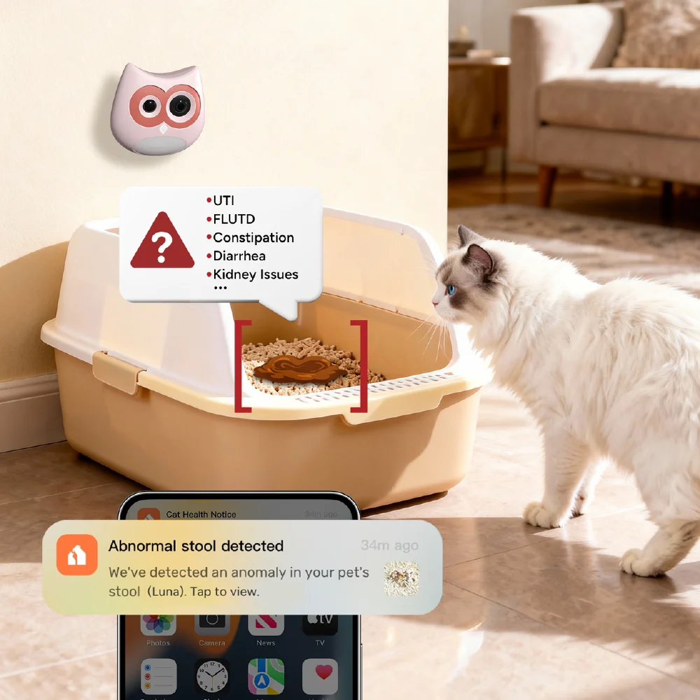 2026 AI 고양이 화장실 카메라, 다묘 인식 기능이 있는 고양이 건강 모니터, 배변 및 배뇨 알림, WiFi 앱 지원 고양이 화장실 카메라